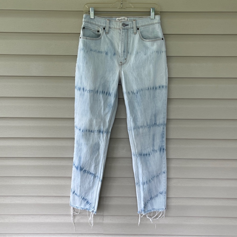 Abercrombie & Fitch High Rise Light Wash Tie Dye Acid Wash Mom Jeans Size 28